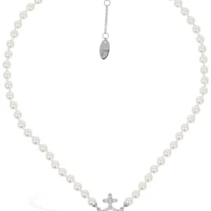 VIVIENNE WESTWOOD cross crystal Saturn pearl necklace for women