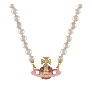 Vivienne Westwood Enamel Saturn Pearl Necklace Pink Women