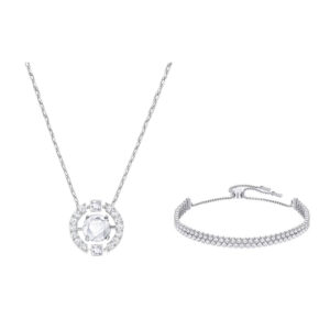 Double-layer double-row diamond bracelet and beating heart necklace set